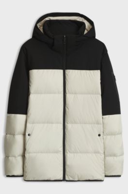 Water-repellent jacket with down filling and detachable hood, Light Beige