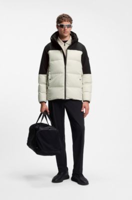 Water-repellent jacket with down filling and detachable hood, Light Beige