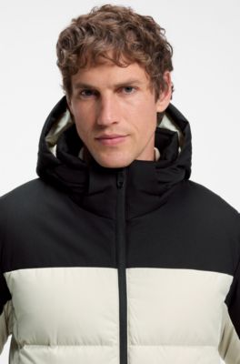 Water-repellent jacket with down filling and detachable hood, Light Beige