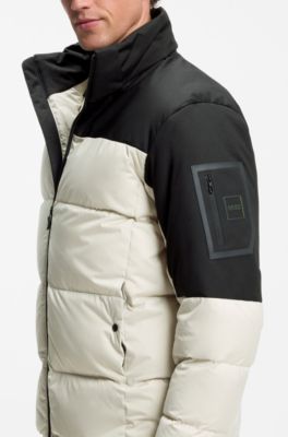 Water-repellent jacket with down filling and detachable hood, Light Beige