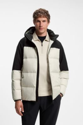 Water-repellent jacket with down filling and detachable hood, Light Beige