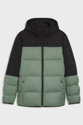 Water-repellent jacket with down filling and detachable hood, Light Green