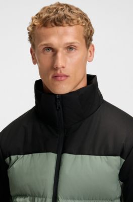 Water-repellent jacket with down filling and detachable hood, Light Green