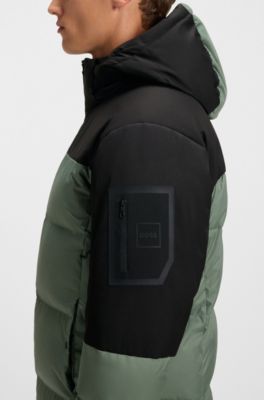 Water-repellent jacket with down filling and detachable hood, Light Green