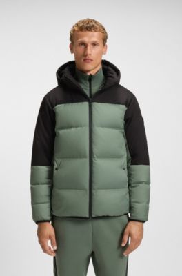 Water-repellent jacket with down filling and detachable hood, Light Green