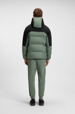 Water-repellent jacket with down filling and detachable hood, Light Green