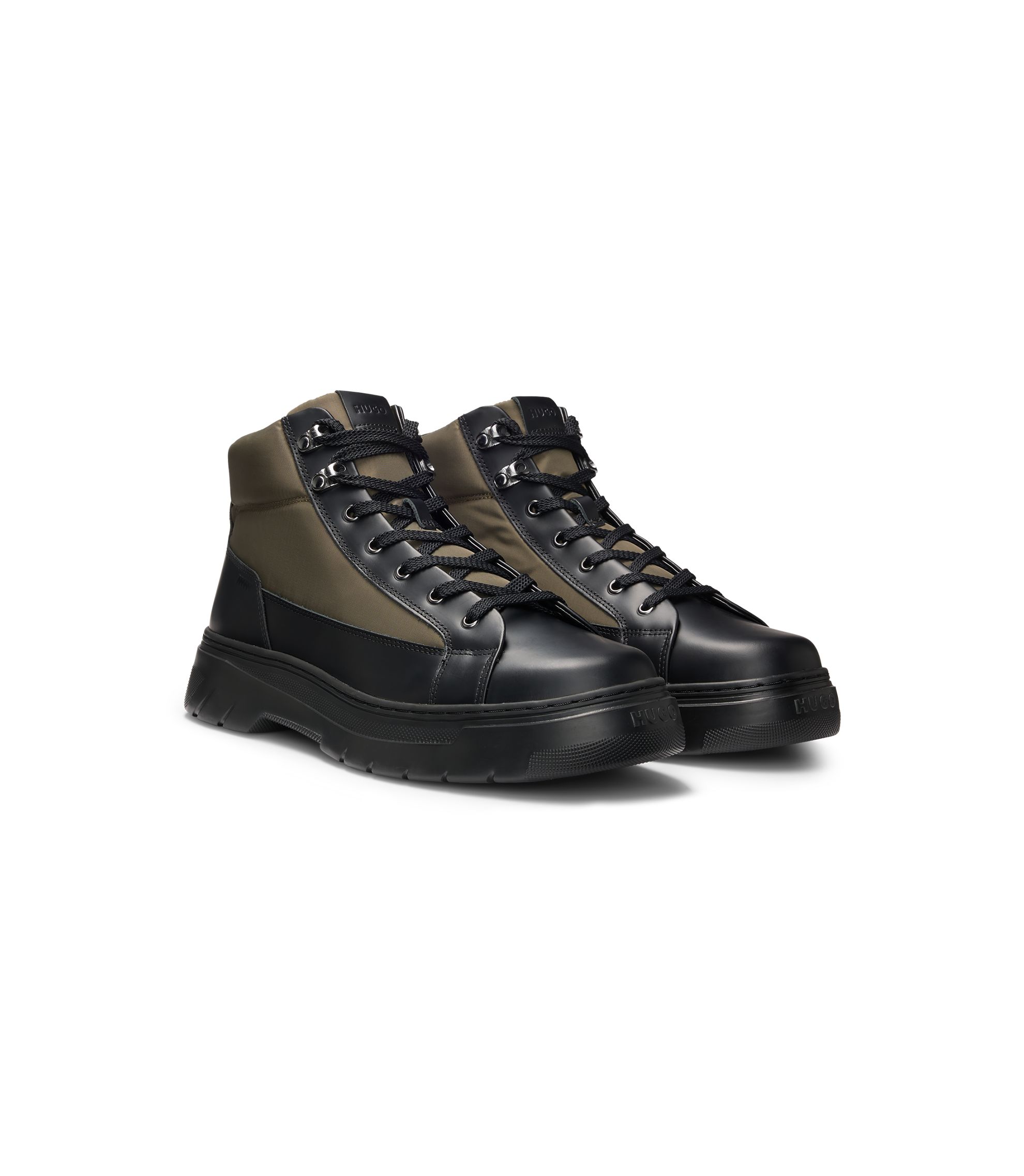 HUGO - Hiking-style boots with leather and fabric uppers - Black display picture 1
