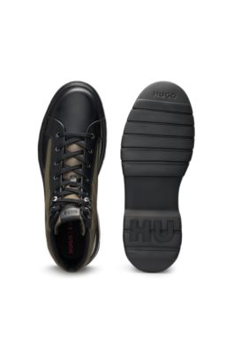 Hiking-style boots with leather and fabric uppers, Black
