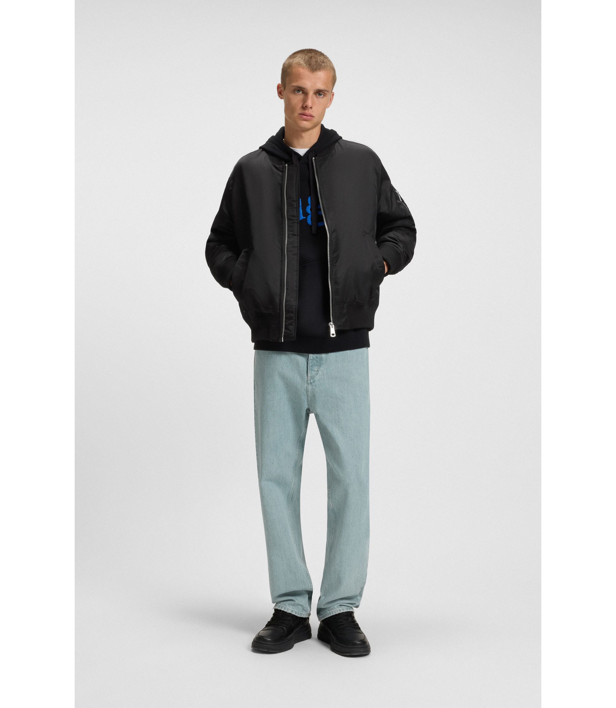 蟹*噌様 hugo bossジップアップ ボンバージャケットブラック　48 HUGO - Relaxed-fit water-repellent jacket with sleeve pocket - Black