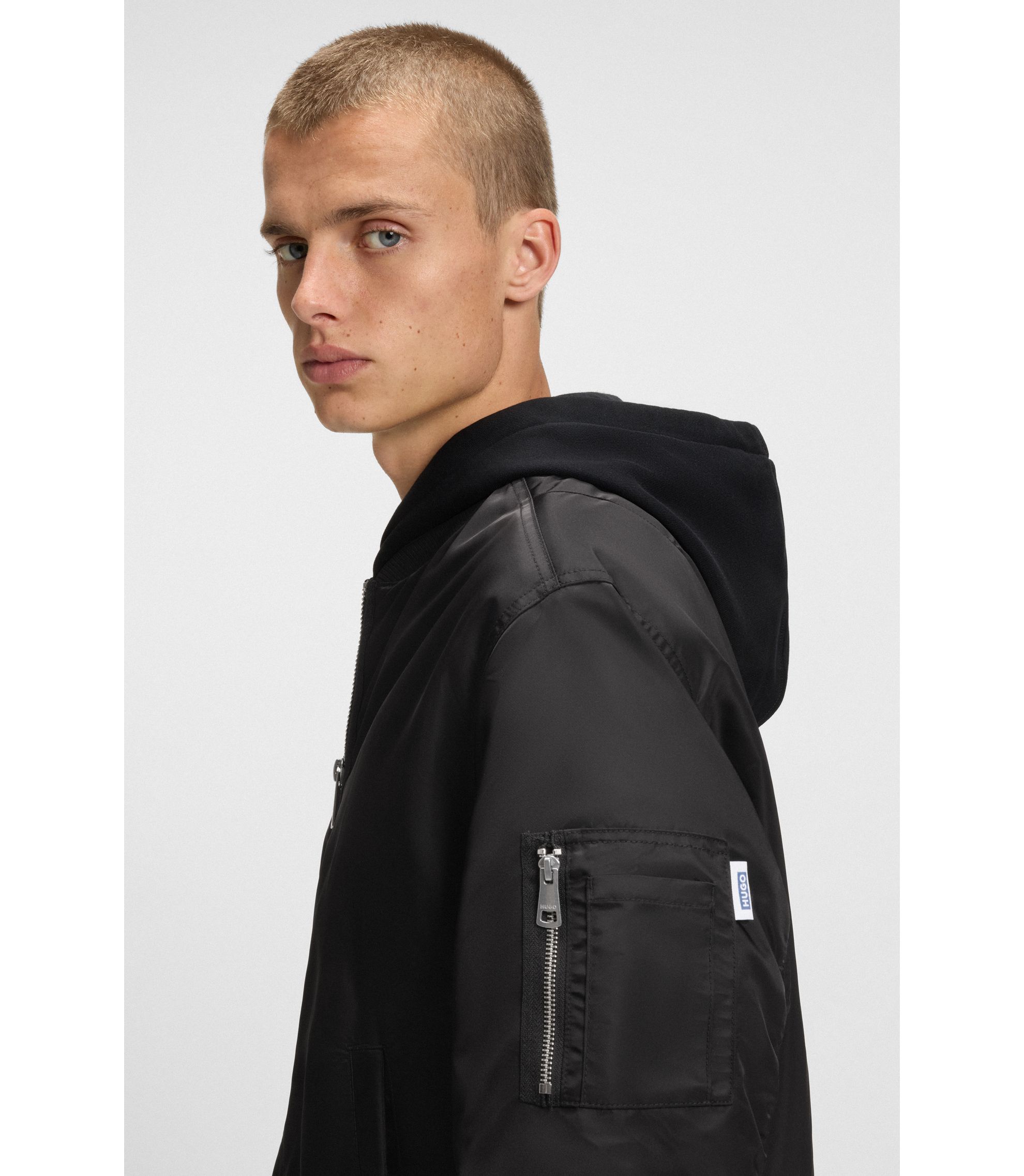 HUGO - Relaxed-fit water-repellent jacket with sleeve pocket - Black