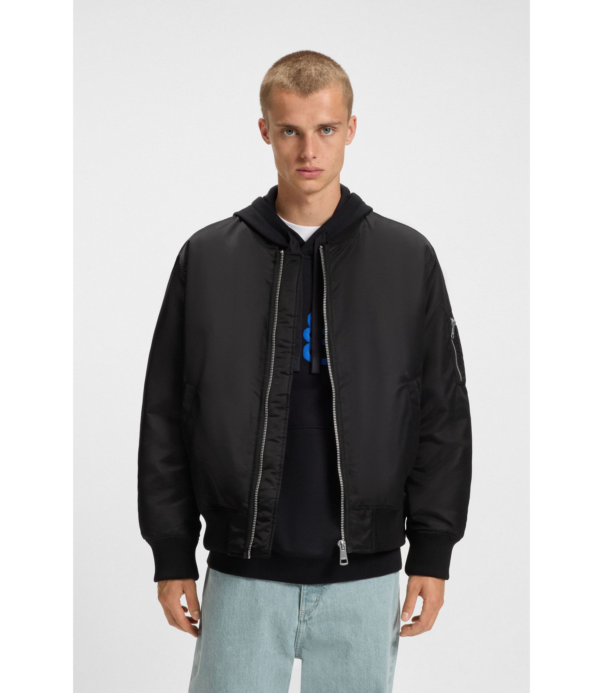 HUGO - Relaxed-fit water-repellent jacket with sleeve pocket - Black