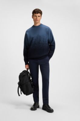 Wool-blend sweater with degrad&eacute; pattern, Dark Blue