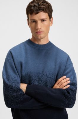 Wool-blend sweater with degrad&eacute; pattern, Dark Blue