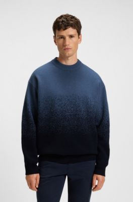 Wool-blend sweater with degrad&eacute; pattern, Dark Blue