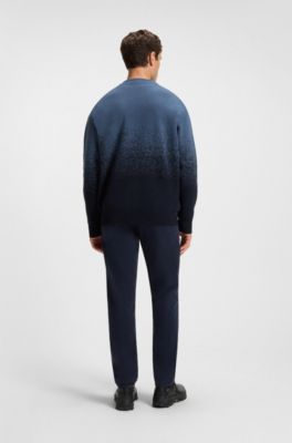 Trui van een wolmix met dessin in kleurverloop, Donkerblauw