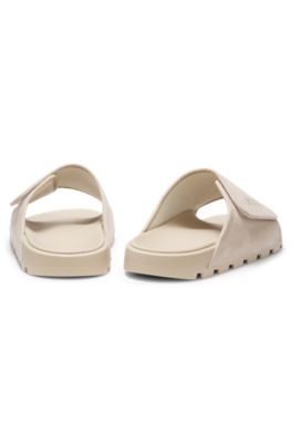 Slides with faux-suede upper strap, Light Beige