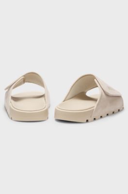 Slides with faux-suede upper strap, Light Beige