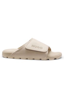 Slides with faux-suede upper strap, Light Beige