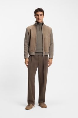 Low-top trainers in suede and leather, Beige