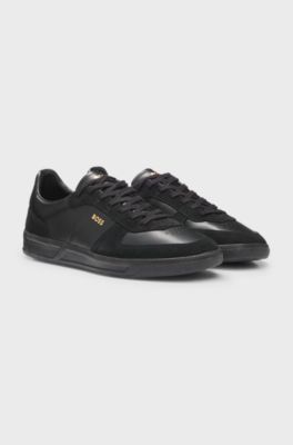 Low-top trainers in suede and leather, Dark Blue