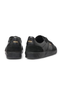 Low-top trainers in suede and leather, Dark Blue