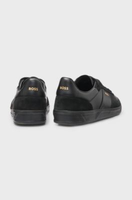 Low-top trainers in suede and leather, Dark Blue