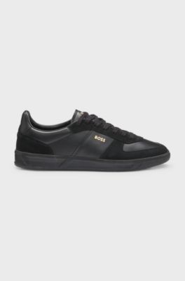 Low-top trainers in suede and leather, Dark Blue