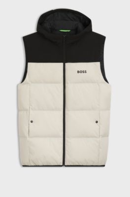 Doudoune &agrave; capuche sans manches d&eacute;perlante avec garnissage en duvet, Noir / Blanc