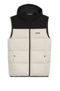 Waterafstotende bodywarmer met capuchon en donsvulling, Zwart / Wit