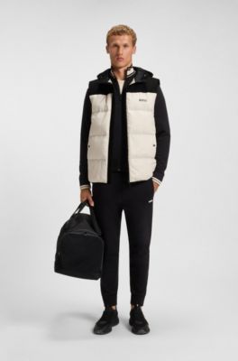 Doudoune &agrave; capuche sans manches d&eacute;perlante avec garnissage en duvet, Noir / Blanc