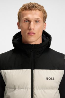 Water-repellent hooded gilet with down filling, Black / White