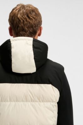 Doudoune &agrave; capuche sans manches d&eacute;perlante avec garnissage en duvet, Noir / Blanc