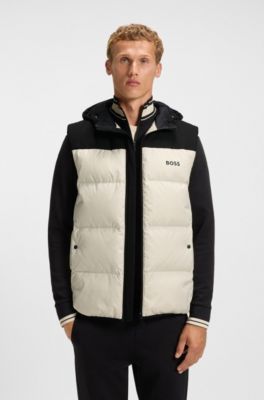 Doudoune &agrave; capuche sans manches d&eacute;perlante avec garnissage en duvet, Noir / Blanc