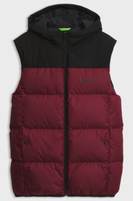 Water-repellent hooded gilet with down filling, Dark Red
