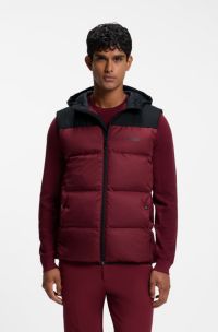 Water-repellent hooded gilet with down filling, Dark Red