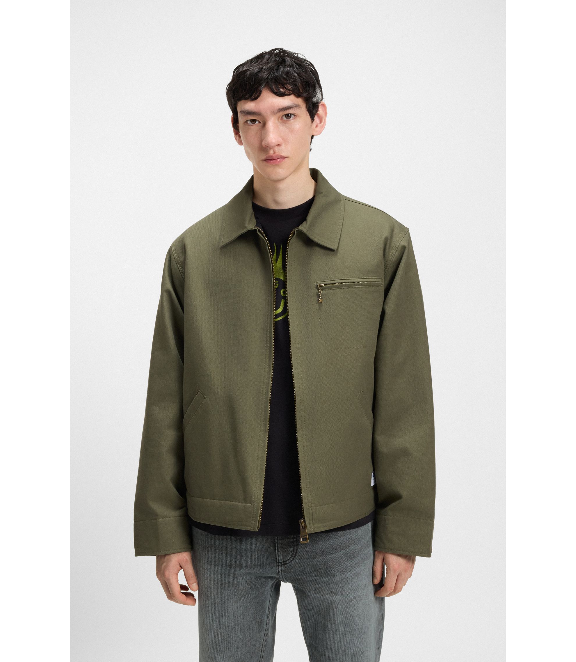 Leicht wattierte Regular-Fit Jacke aus Baumwoll-Canvas