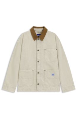 Oversized-fit jacket in cotton canvas, Natural