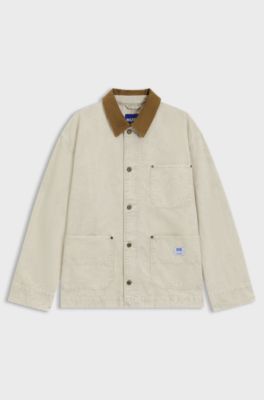 Oversized-fit jacket in cotton canvas, Natural