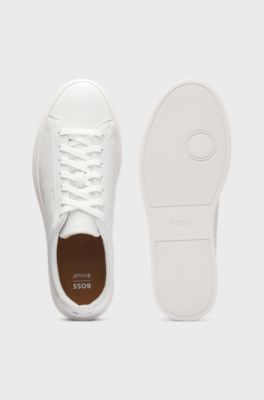 Grained-leather trainers with rubber sole, White