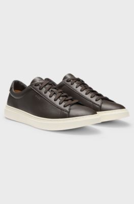 Grained-leather trainers with rubber sole, Dark Brown