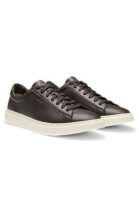 Grained-leather trainers with rubber sole