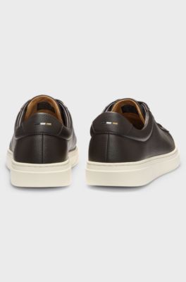 Grained-leather trainers with rubber sole, Dark Brown