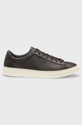 Grained-leather trainers with rubber sole, Dark Brown