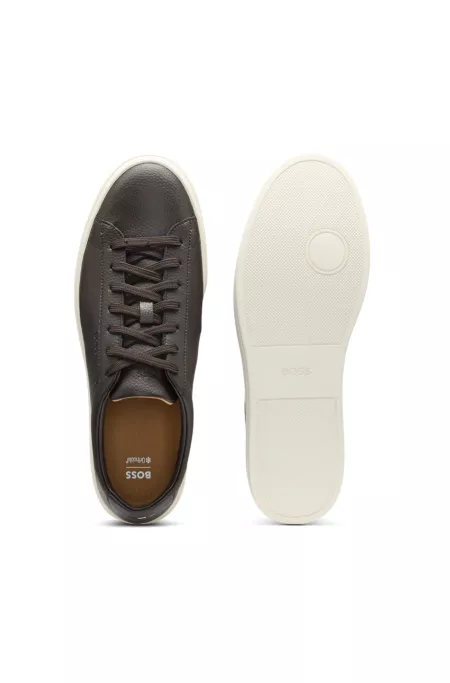 Grained-leather trainers with rubber sole