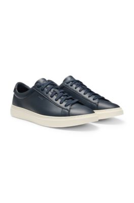 【関税込み】BOSS ブラック Signature-Stripe レザースニーカー BOSS - Leather trainers with signature-stripe details - Black