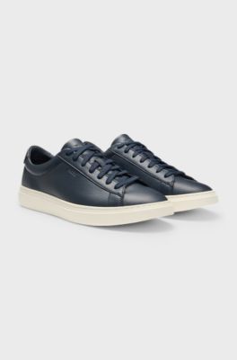 Grained-leather trainers with rubber sole, Dark Blue