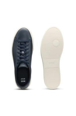 Grained-leather trainers with rubber sole, Dark Blue