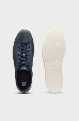 Grained-leather trainers with rubber sole, Dark Blue