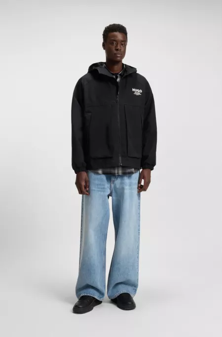 Water-repellent hooded jacket with logo prints
