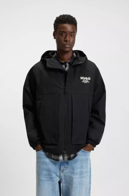 Water-repellent hooded jacket with logo prints